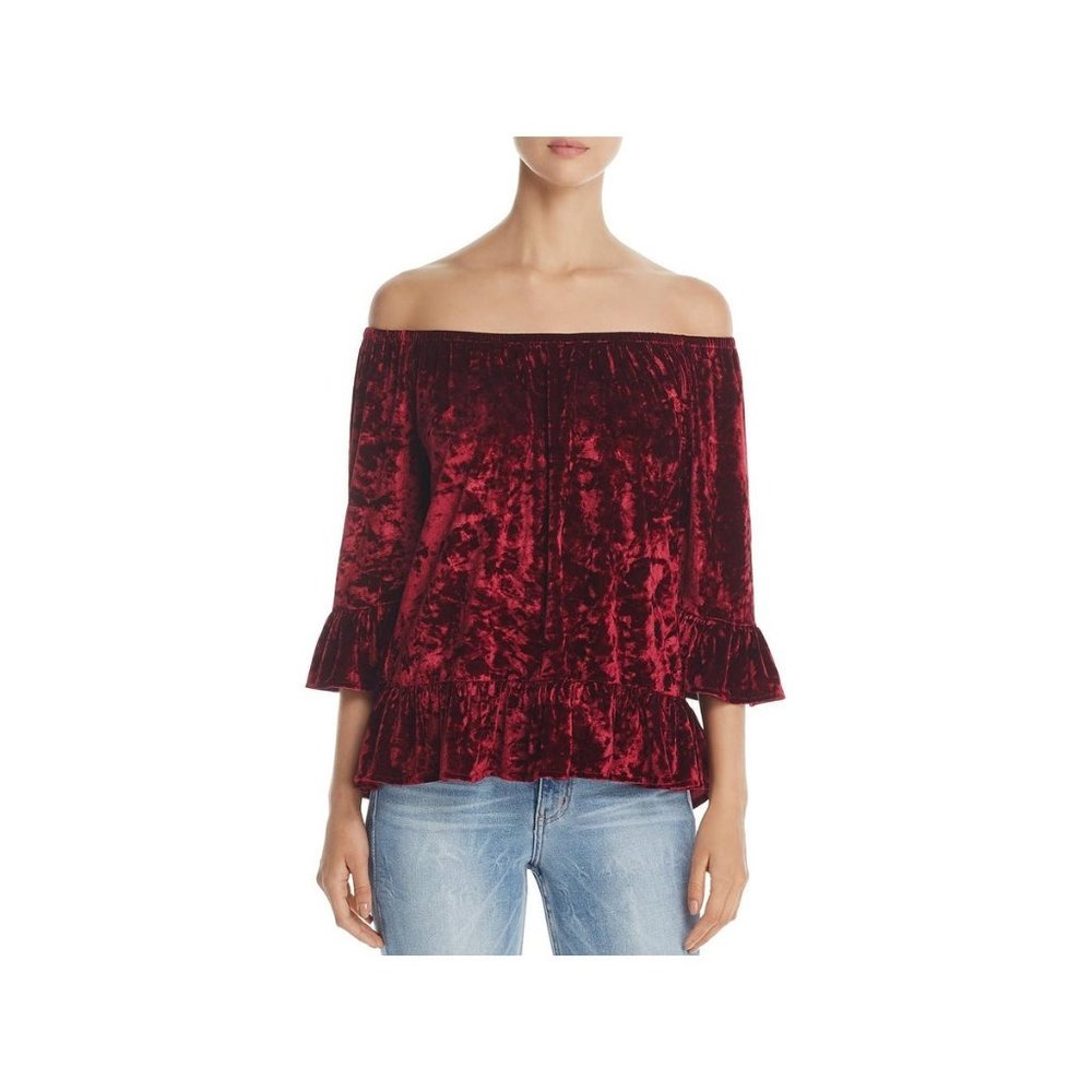 Beach Lunch Lounge Red Off-Shoulder Peasant Top